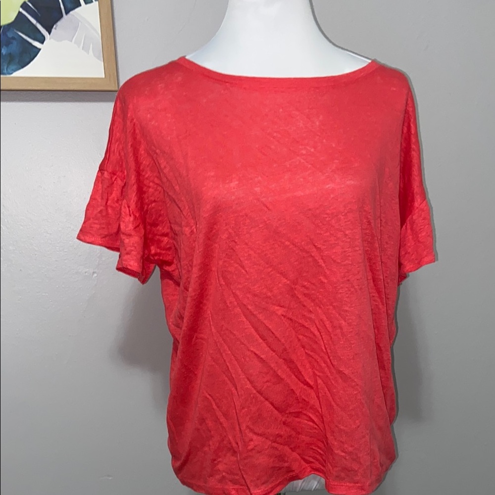 LOFT ruffle sleeve linen tee NWT
